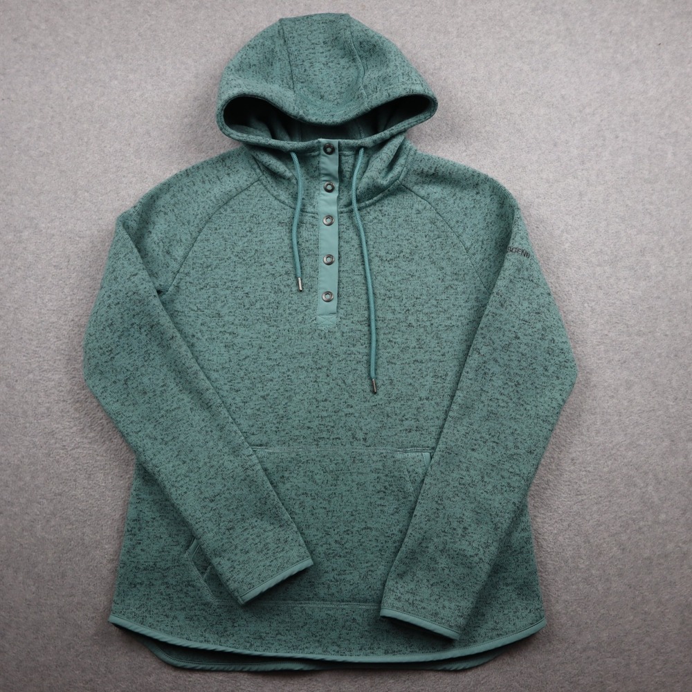 Ascend Hoodie Womens S Sweater Fleece Teal Marled Snap-Neck Raglan Pullover